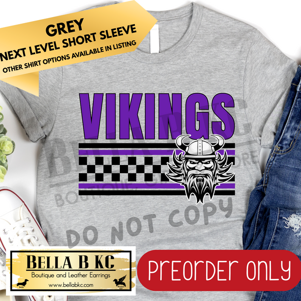 **PREORDER ONLY** Vikings Checkered Lines Mascot Tee or Sweatshirt - 1 Week Turn Around from Date of Order