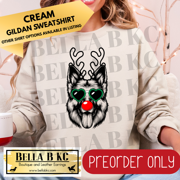 **PREORDER ONLY** Christmas - German Shepard Reindeer Dog - Multiple Shirt Options - 1 Week Turnaround Time