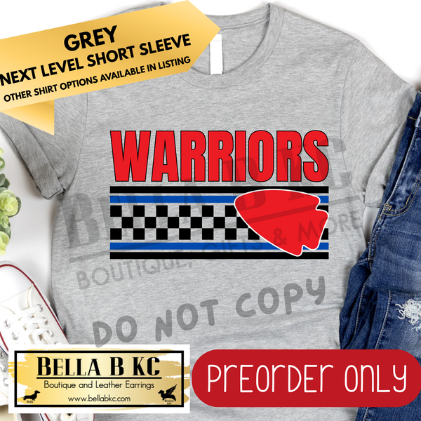 **PREORDER ONLY** Warriors Checkered Lines Mascot Tee or Sweatshirt - 1 Week Turn Around from Date of Order