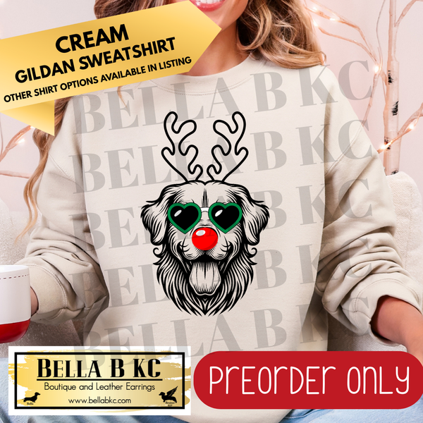 **PREORDER ONLY** Christmas - Golden Retriever Reindeer Dog - Multiple Shirt Options - 1 Week Turnaround Time