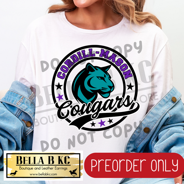 **PREORDER ONLY** Cordill-Mason Cougars Purple/Teal Round Star Mascot Tee or Sweatshirt - 1 Week Turn Around from Date of Order