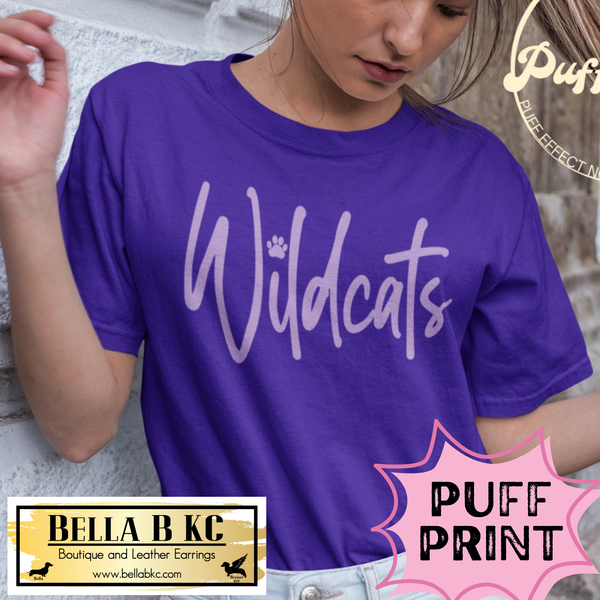 Wildcats Script - LT Purple PUFF Print - Tee or Sweatshirt