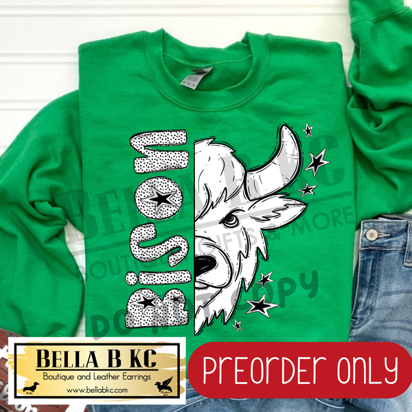 **PREORDER ONLY**  Bison BW Dalmatian Tee or Sweatshirt - 1 Week Turn Around from Date of Order