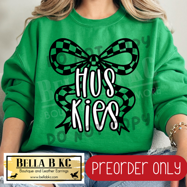 **PREORDER ONLY** Huskies Checkered Coquette Bow - Tee or Sweatshirt - 1 Week Turn Around from Date of Order