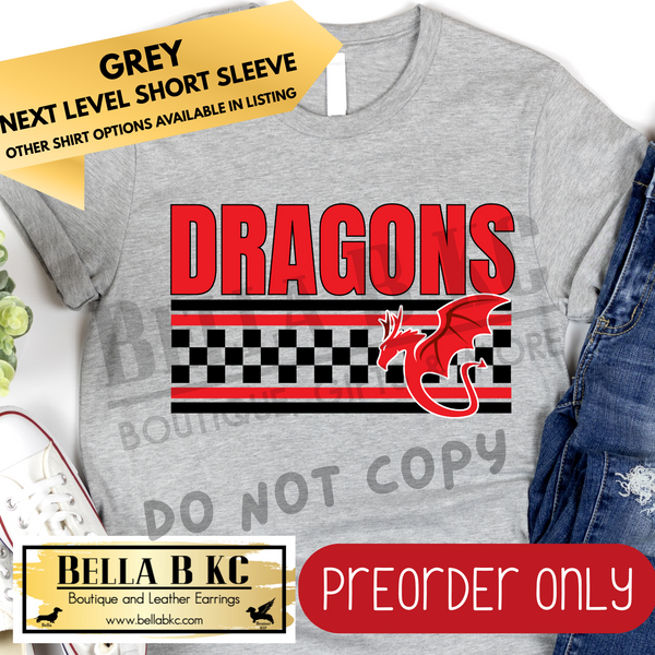 **PREORDER ONLY** Dragons Checkered Lines Mascot Tee or Sweatshirt - 1 Week Turn Around from Date of Order
