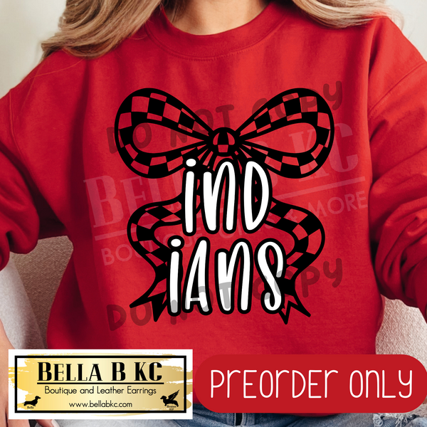 **PREORDER ONLY** Indians Checkered Coquette Bow - Tee or Sweatshirt - 1 Week Turn Around from Date of Order