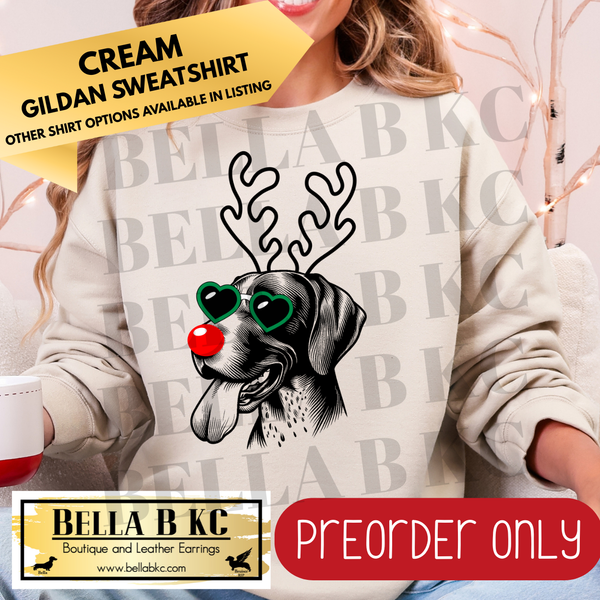 **PREORDER ONLY** Christmas - German Shorthaired Pointer Reindeer Dog - Multiple Shirt Options - 1 Week Turnaround Time