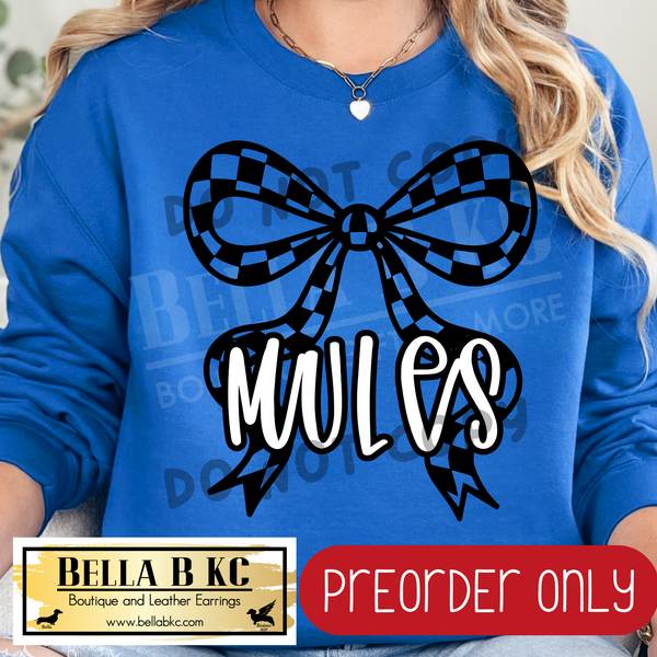 **PREORDER ONLY** Mules Checkered Coquette Bow - Tee or Sweatshirt - 1 Week Turn Around from Date of Order