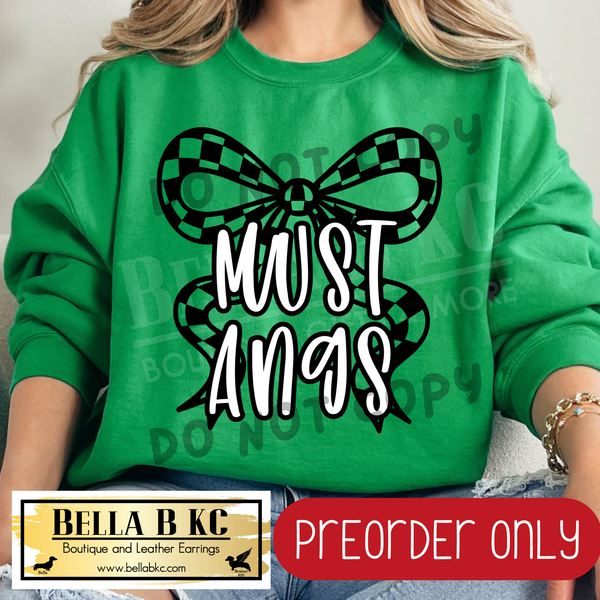 **PREORDER ONLY** Mustangs Checkered Coquette Bow - Tee or Sweatshirt - 1 Week Turn Around from Date of Order