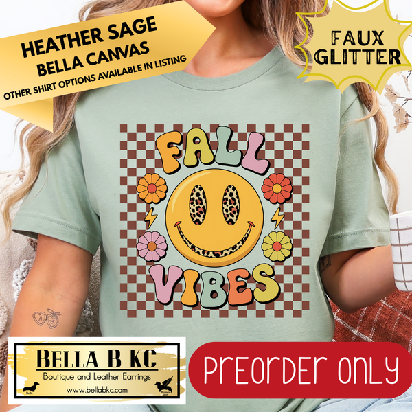 **PREORDER ONLY** Fall - Fall Vibes Smiley Checkered #165 - Tee or Sweatshirt - 1 Week Turn Around from Date of Order