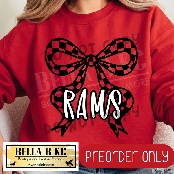 **PREORDER ONLY** Rams Checkered Coquette Bow - Tee or Sweatshirt - 1 Week Turn Around from Date of Order