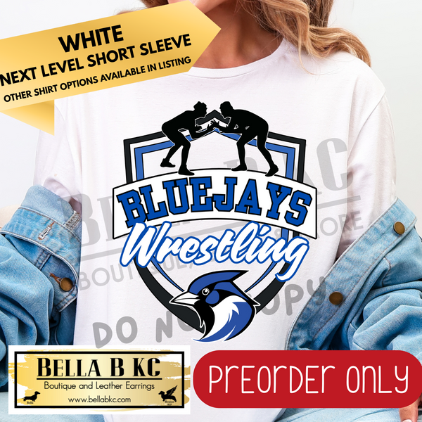 **PREORDER ONLY** Bluejays Wrestling Shield Tee or Sweatshirt - 1 Week Turn Around from Date of Order