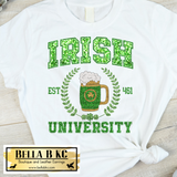 St. Patrick's Day Irish University FAUX PRINTED Glitter Tee or Sweatshirt