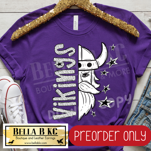 **PREORDER ONLY**  Vikings BW Dalmatian Tee or Sweatshirt - 1 Week Turn Around from Date of Order