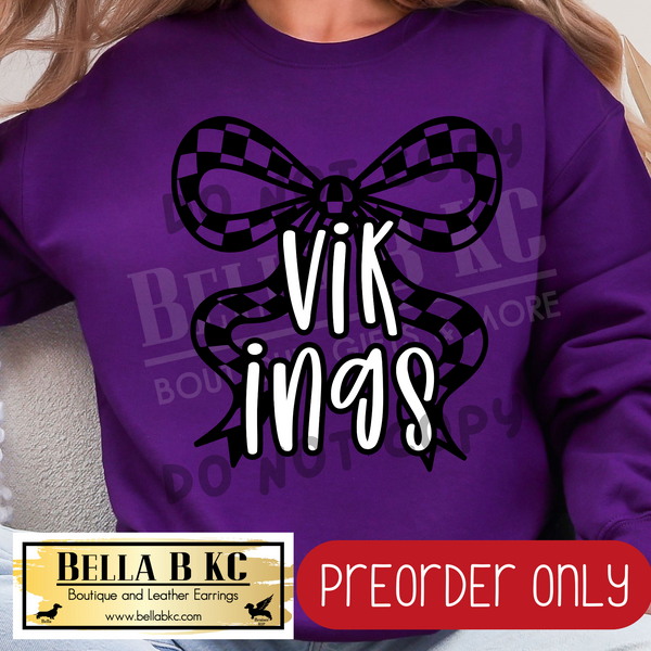 **PREORDER ONLY** Vikings Checkered Coquette Bow - Tee or Sweatshirt - 1 Week Turn Around from Date of Order