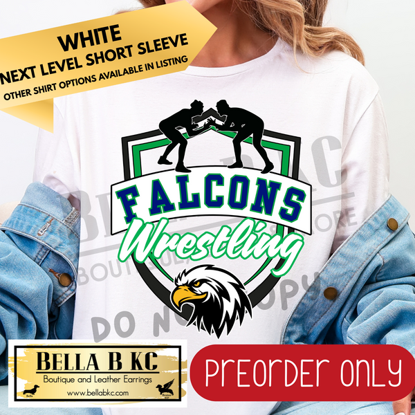 **PREORDER ONLY** Falcons Blue Wrestling Shield Tee or Sweatshirt - 1 Week Turn Around from Date of Order