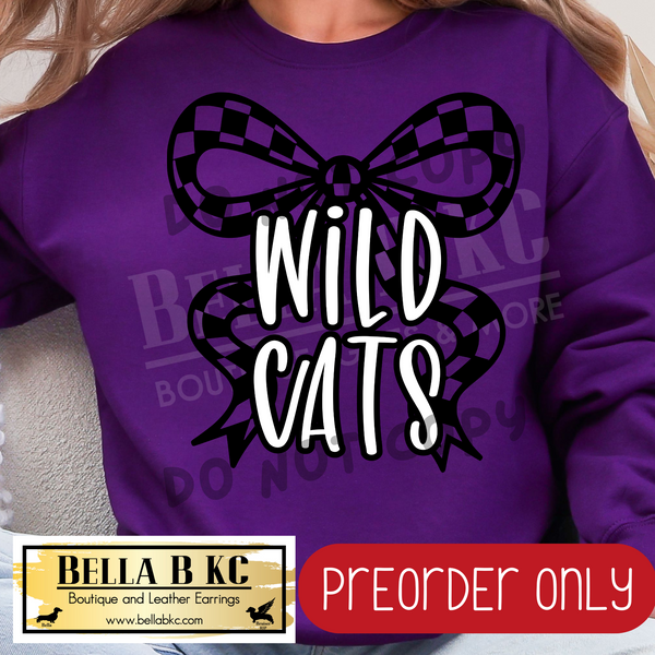 **PREORDER ONLY** Wildcats Checkered Coquette Bow - Tee or Sweatshirt - 1 Week Turn Around from Date of Order