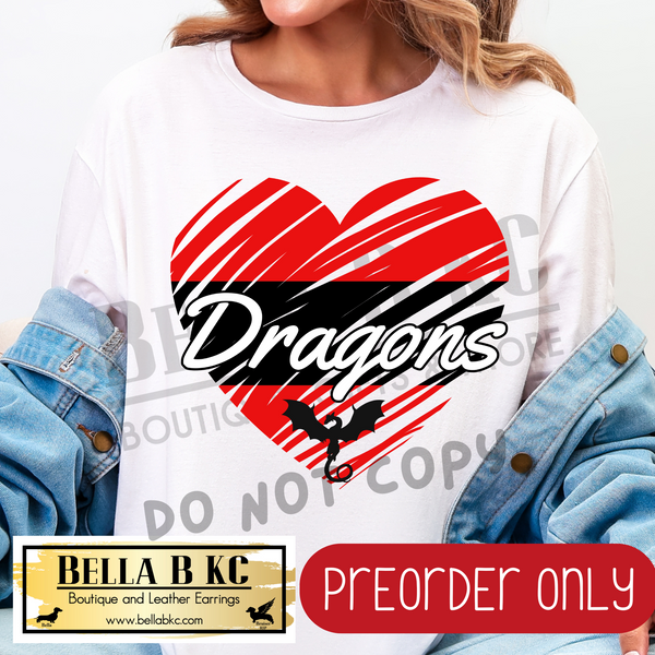 **PREORDER ONLY** Dragons Scribble Split Heart - Tee or Sweatshirt - 1 Week Turn Around from Date of Order