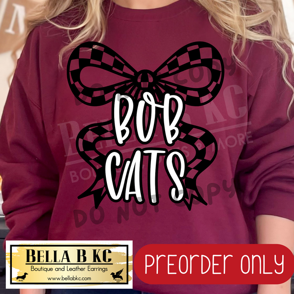 **PREORDER ONLY** Bobcats Checkered Coquette Bow - Tee or Sweatshirt - 1 Week Turn Around from Date of Order