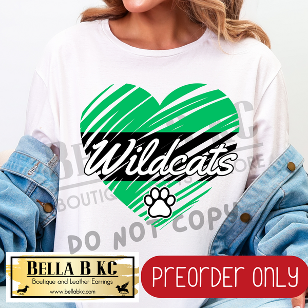 **PREORDER ONLY** Wildcats (GREEN) Scribble Split Heart - Tee or Sweatshirt - 1 Week Turn Around from Date of Order