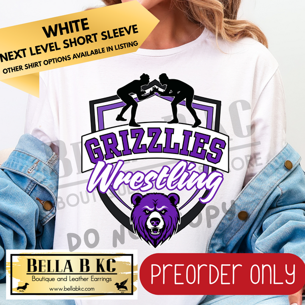 **PREORDER ONLY** Grizzlies Wrestling Shield Tee or Sweatshirt - 1 Week Turn Around from Date of Order