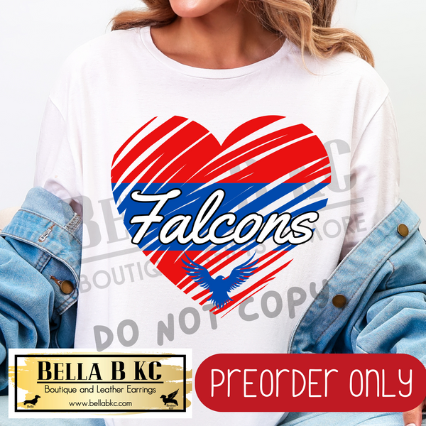 **PREORDER ONLY** Falcons (RWB) Scribble Split Heart - Tee or Sweatshirt - 1 Week Turn Around from Date of Order