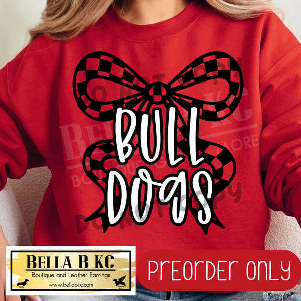 **PREORDER ONLY** Bulldogs Checkered Coquette Bow - Tee or Sweatshirt - 1 Week Turn Around from Date of Order