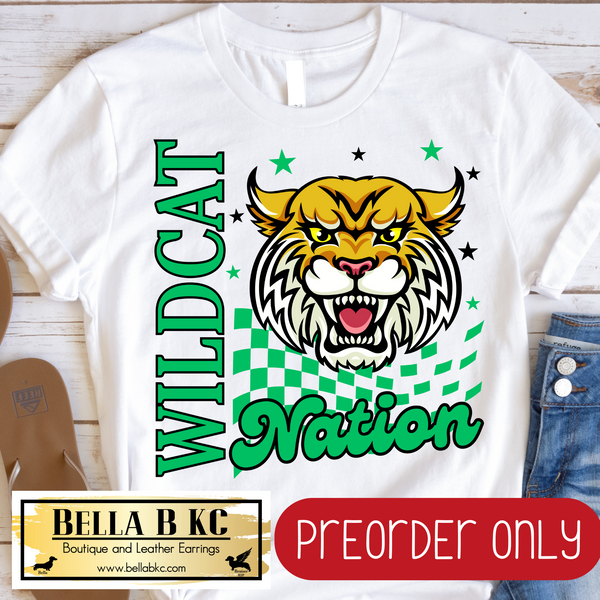 **PREORDER ONLY** Wildcat GREEN Nation Mascot Tee or Sweatshirt - 1 Week Turn Around from Date of Order