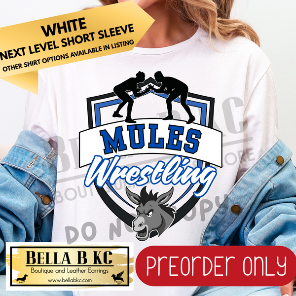 **PREORDER ONLY** Mules Wrestling Shield Tee or Sweatshirt - 1 Week Turn Around from Date of Order