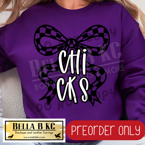 **PREORDER ONLY** Chicks Checkered Coquette Bow - Tee or Sweatshirt - 1 Week Turn Around from Date of Order