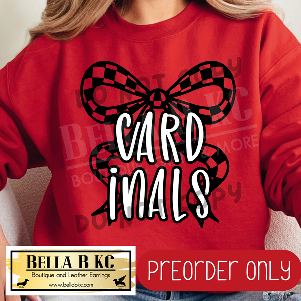 **PREORDER ONLY** Cardinals Checkered Coquette Bow - Tee or Sweatshirt - 1 Week Turn Around from Date of Order