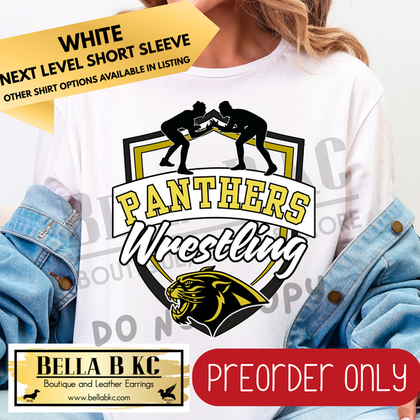 **PREORDER ONLY** Panthers GOLD Wrestling Shield Tee or Sweatshirt - 1 Week Turn Around from Date of Order