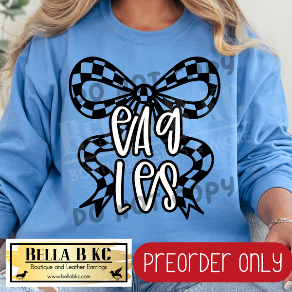 **PREORDER ONLY** Eagles Checkered Coquette Bow - Tee or Sweatshirt - 1 Week Turn Around from Date of Order