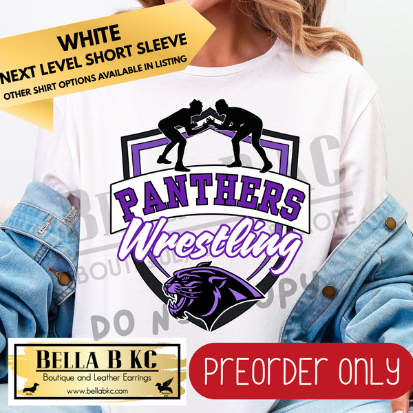 **PREORDER ONLY** Panthers PURPLE Wrestling Shield Tee or Sweatshirt - 1 Week Turn Around from Date of Order