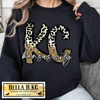 Kansas City Football Leopard Doodle KC Faux Glitter Tee or Sweatshirt