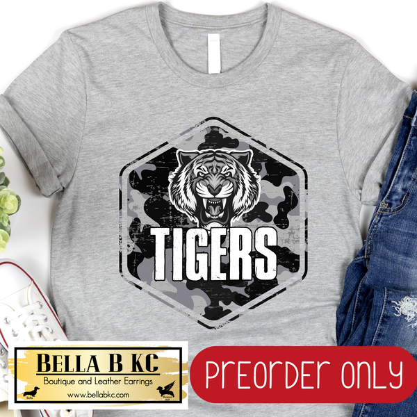 **PREORDER ONLY** Tigers Camo Mascot Tee or Sweatshirt - 1 Week Turn Around from Date of Order
