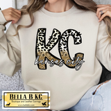 Kansas City Football Leopard Doodle KC Faux Glitter Tee or Sweatshirt