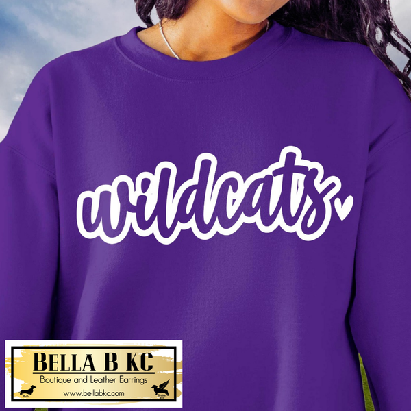 Wildcats Outlined Scrip - White Print - Tee or Sweatshirt