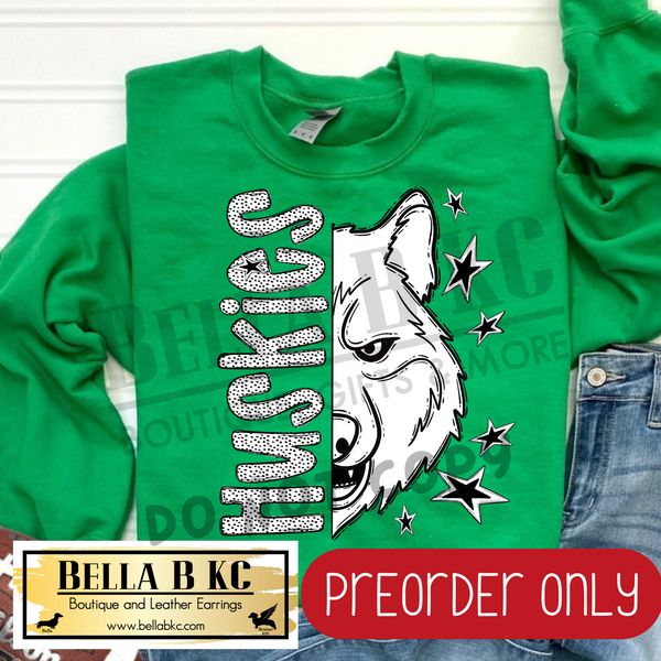 **PREORDER ONLY**  Huskies BW Dalmatian Tee or Sweatshirt - 1 Week Turn Around from Date of Order