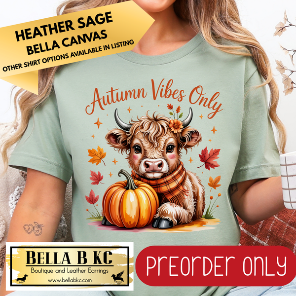 **PREORDER ONLY** Fall - Autumn Vibes Only Cow Pumpkin #190 - Tee or Sweatshirt - 1 Week Turn Around from Date of Order