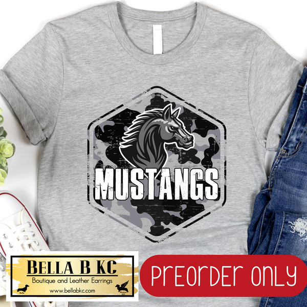 **PREORDER ONLY** Mustangs Camo Mascot Tee or Sweatshirt - 1 Week Turn Around from Date of Order