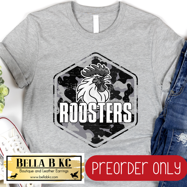 **PREORDER ONLY** Roosters Camo Mascot Tee or Sweatshirt - 1 Week Turn Around from Date of Order
