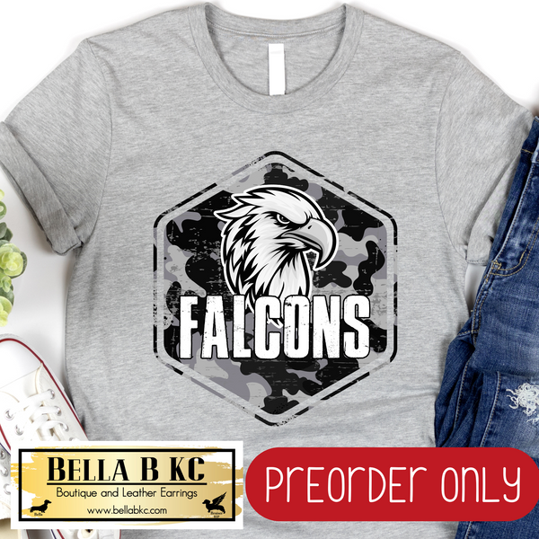 **PREORDER ONLY** Falcons Camo Mascot Tee or Sweatshirt - 1 Week Turn Around from Date of Order