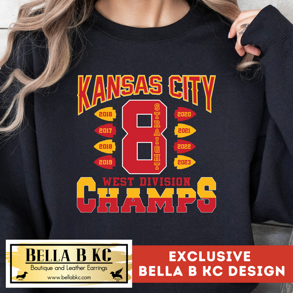 Kansas City Football 8 Straight Division Champs Tee or Sweatshirt