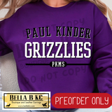 **PREORDER ONLY** PKMS Grizzlies Simple Athletic Font - Tee or Sweatshirt - 1 Week Turn Around from Date of Order