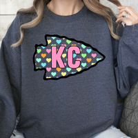 Valentine - KC Hollow Arrowhead with Colorful Hearts Tee or Sweatshirt