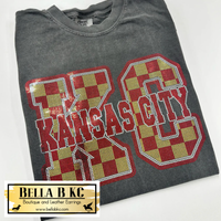 KC Football Red Gold Checkered - Metallic Holographic Spangle Tee or Sweatshirt