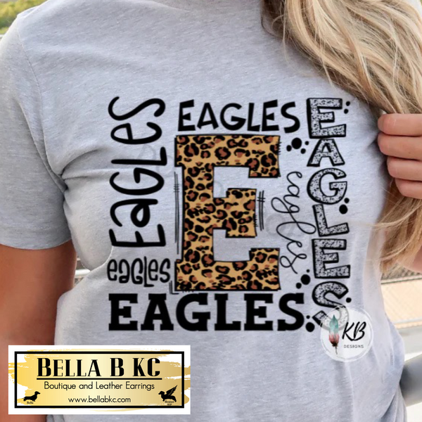 School Spirit Eagles- Typography Leopard E Tee or Sweatshirt