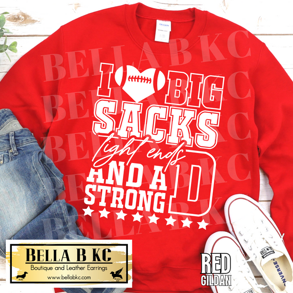 Kansas City Football I Love Big Sacks on Red Tee or Sweatshirt