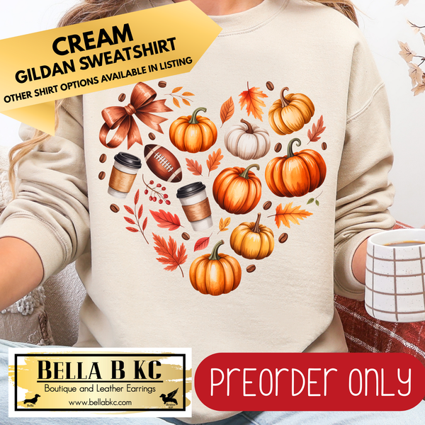 **PREORDER ONLY** Fall - Heart Collage Football Pumpkins Leaves #202 - Tee or Sweatshirt - 1 Week Turn Around from Date of Order